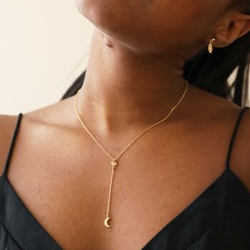 Crystal Moon And Star Lariat Necklace In Gold Plating, 3 of 7