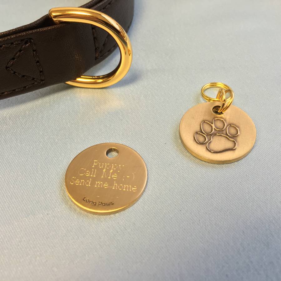 personalised antique gold pet tag by long paws