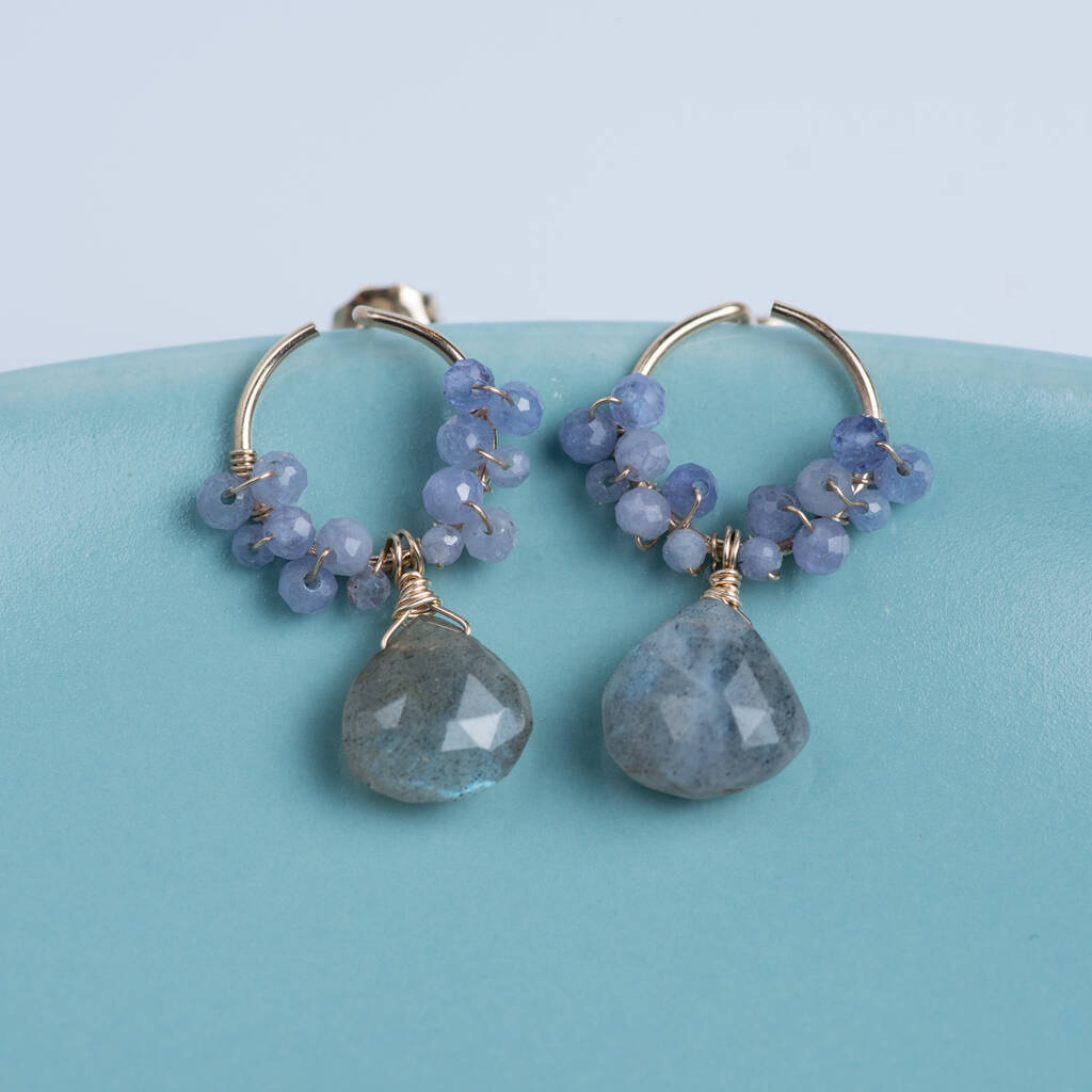 Tanzanite Earrings With Labradorite Drop By mamie coco atelier