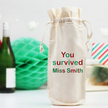 Any Text Christmas Thank You Teacher Bottle Bag, 2 of 3