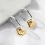 Organic Square Charm Gold Plated Silver Huggie Hoop Earrings, thumbnail 1 of 6