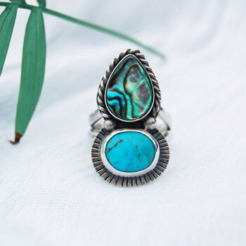 Dreamer Turquoise And Abalone Silver Statement Ring, 3 of 7