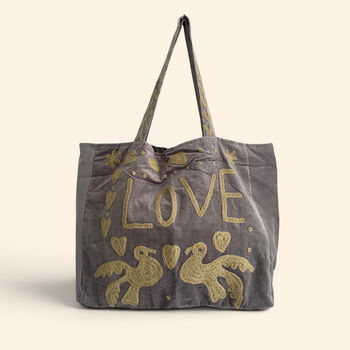 Love Velvet Embroidered Tote Bag | Various Colours Available, 8 of 12