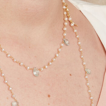 Pearl And Aquamarine Beaded Long Necklace, 4 of 7