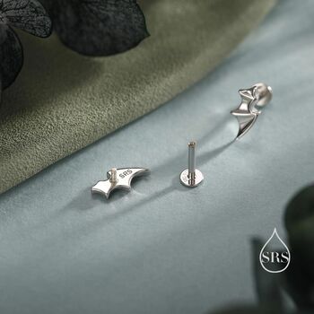 Sterling Silver Tiny Bat Wing Internally Threaded Flat Back Earrings, 2 of 11