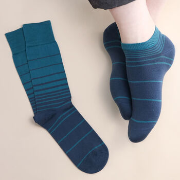 Peace Light Blue And Retro Teal Men's Trainer Socks, 7 of 7
