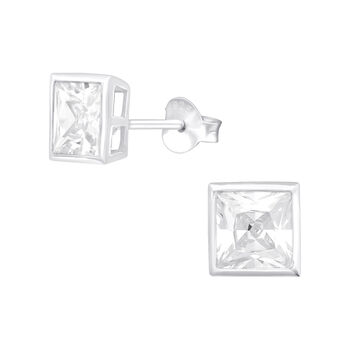 60th Birthday Silver Square Cz Earrings In A Gift Tin, 2 of 9