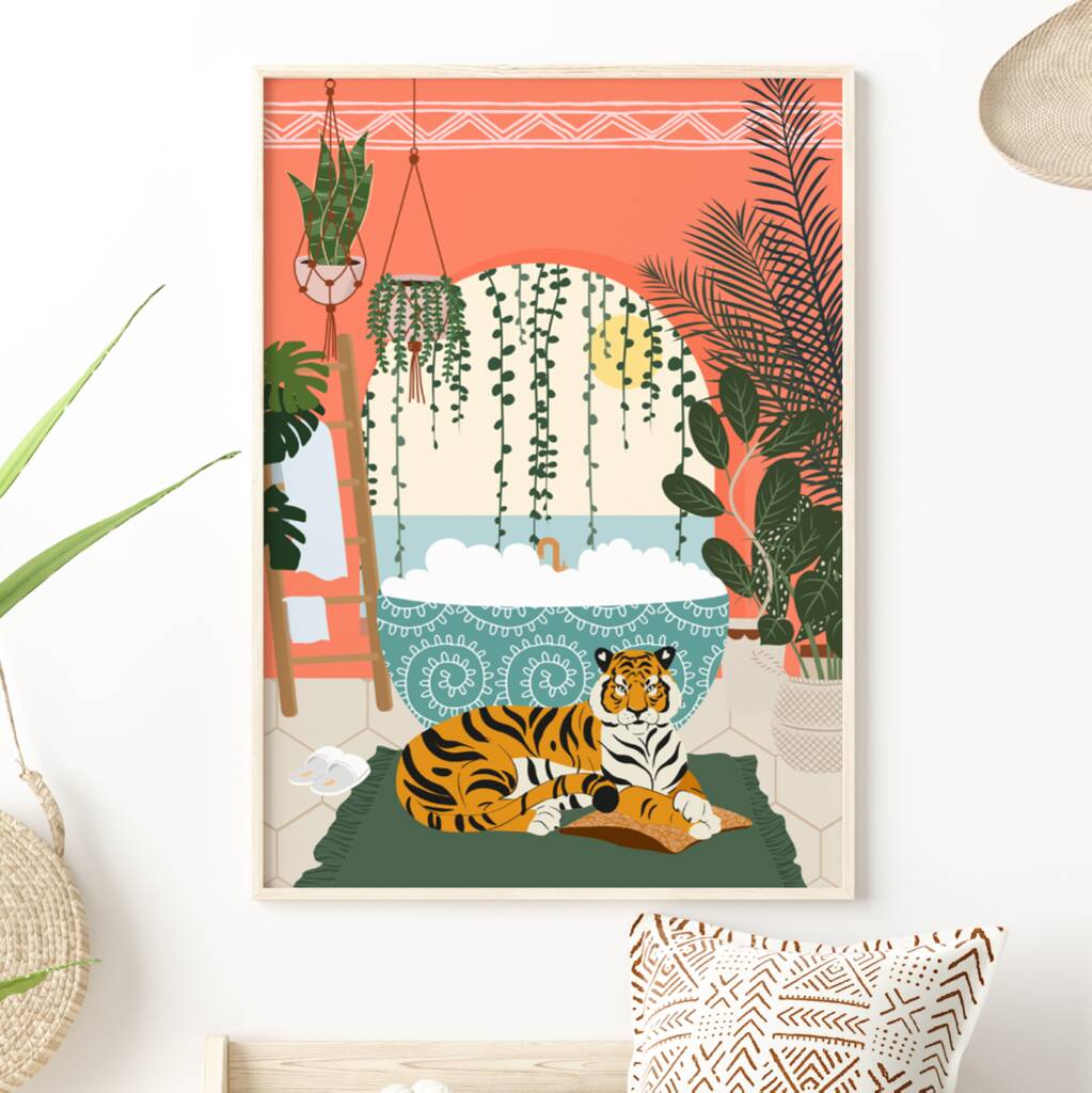 Tiger Bathroom Print Colourful Wall Art By Lovette Design