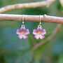 Pink Primrose February Birth Flower Drop Earrings, thumbnail 1 of 4