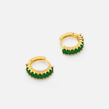 Small Emerald Green Hoop Earrings 18ct Gold Plated, 2 of 4