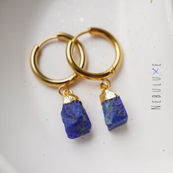 Natural Lapis Lazuli Hoop Earrings, 4 of 10