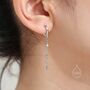 Sterling Silver Tiny Cz Trio Chain Dangle Huggie Hoop, thumbnail 2 of 10