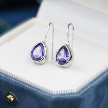 Amethyst Purple Cz Droplet Drop Hook Earrings, 4 of 11