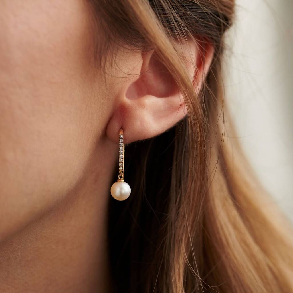 9ct Gold Pearl And Cz Drop Earrings, 1 of 6