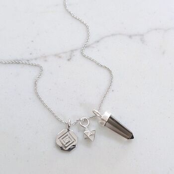 The Trio Star Point Smokey Quartz Necklace, Silver, 3 of 6