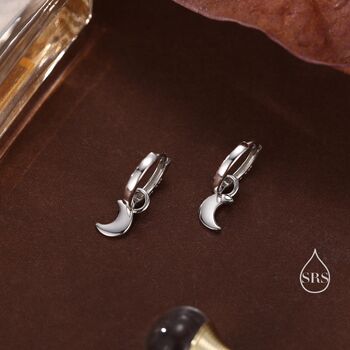 Crescent Moon Charm Huggie Hoop Earrings, 2 of 12