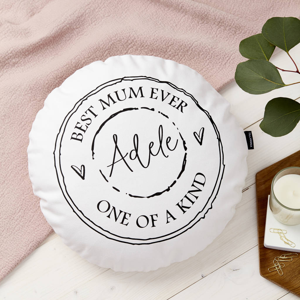 personalised 'best mum ever' round cushion by tillyanna