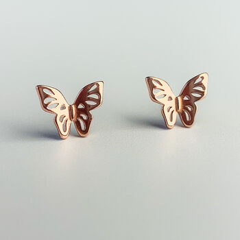 Sterling Silver Simple Butterfly Stud Earrings, 5 of 7