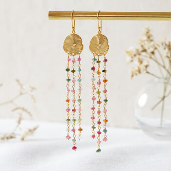 Tourmaline Gold Plated Silver Beaded Drop Earrings, 6 of 10