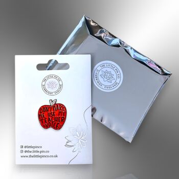 Don't Make Me Use My Teacher Voice Red Apple Enamel Pin Badge, End Of Term, Christmas Gift For Teachers, Teacher Lanyard Accessory, 5 of 8