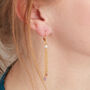 Pearl Sapphire Gold And Silver Dangly Chain Earrings, thumbnail 3 of 8