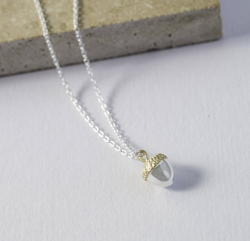 Silver And Gold Acorn Pendant Necklace By Auree Jewellery Silver And Gold Acorn Pendant Necklace