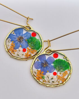Dried Flowers Round Danggling Earrings Small Hand Made, 5 of 9