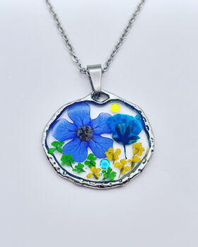 Real Flowers Round Pendant Necklace Small Hand Made, 4 of 10