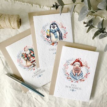 Funny Pun Christmas Cards, Multi Pack Of 12, Eco Friendly Plantable Wildflower, 2 of 4