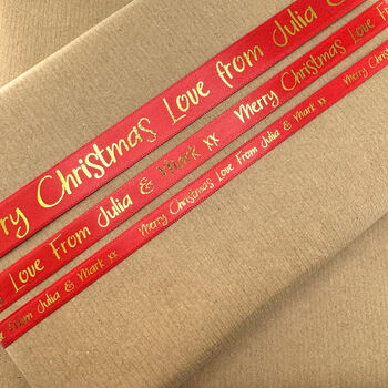 Personalised Christmas Ribbon With Gold Foil Font, 2 of 7