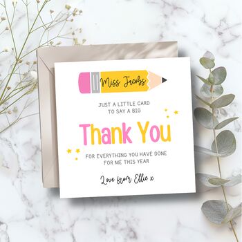 Personalised Thank You Key Worker Card, Teacher End Of Term Gift, Blue Pencil Design, 2 of 3