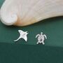 Sterling Silver Manta Ray And Sea Turtle Stud Earrings, thumbnail 1 of 12