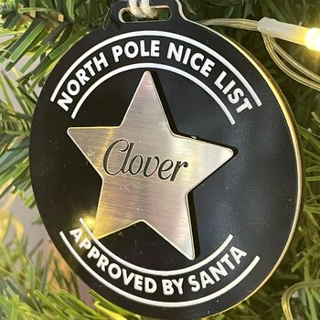 Personalised Nice List Star Christmas Tree Decoration, 5 of 5