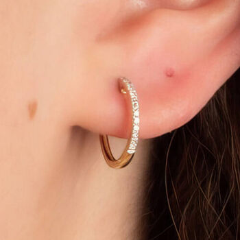 9ct Yellow Gold Diamond Hoop Earrings, 2 of 9