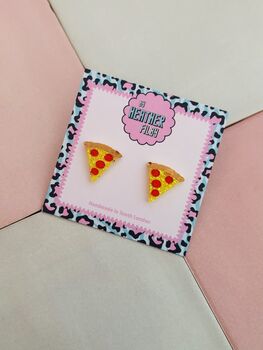 Pizza Slice Glitter Stud Earrings / Fun Food Jewellery / Gift For Her / Pizza Party Jewellery, 2 of 5