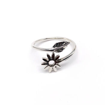 Adjustable Flower And Leaf Ring Sterling Silver, 2 of 3