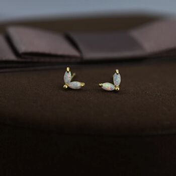 Sterling Silver White Opal Marquise Cluster Earrings, 2 of 12