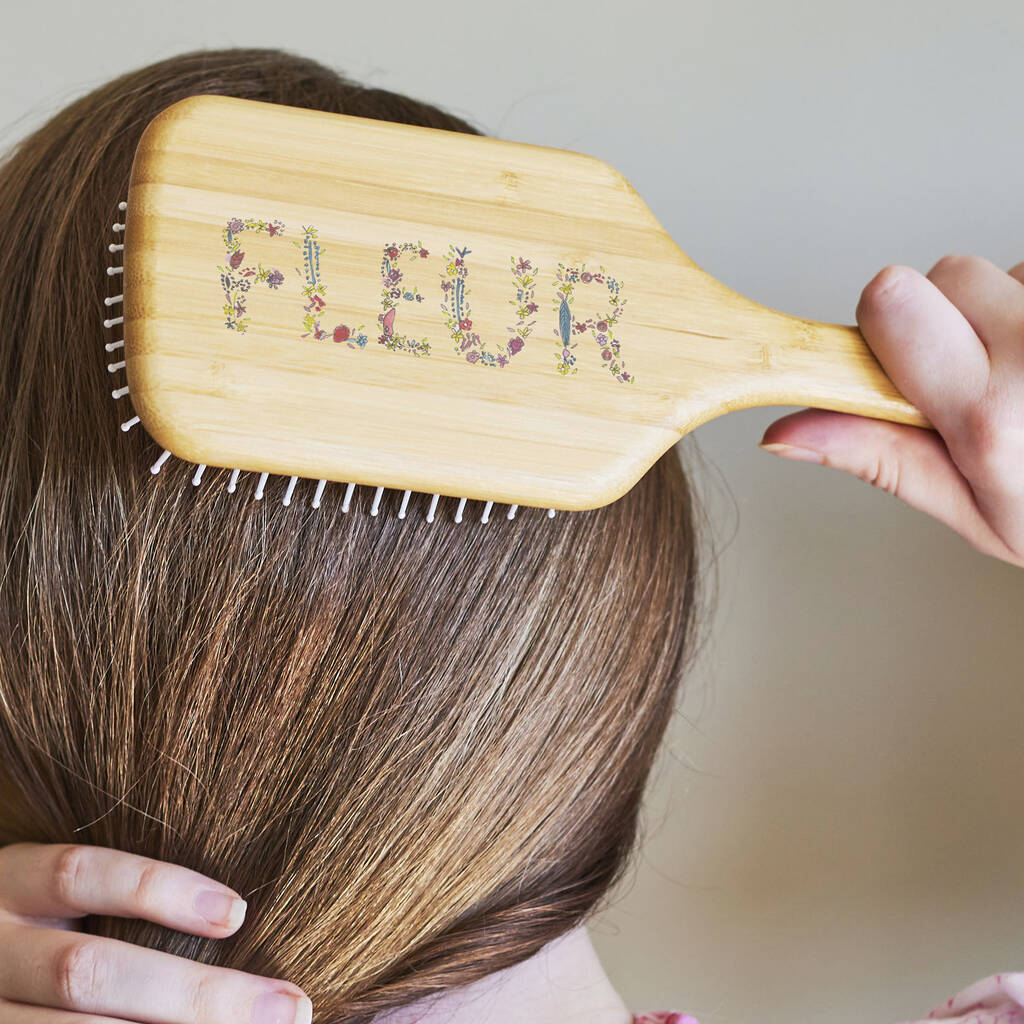 Personalised Floral Lettering Paddle Hair Brush