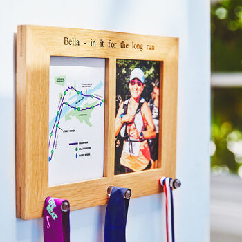 Personalised Oak Photo Frame And Medal Hanger, 2 of 8