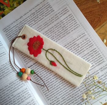 Poppy Hand Embroidered Linen Bookmark, 3 of 6