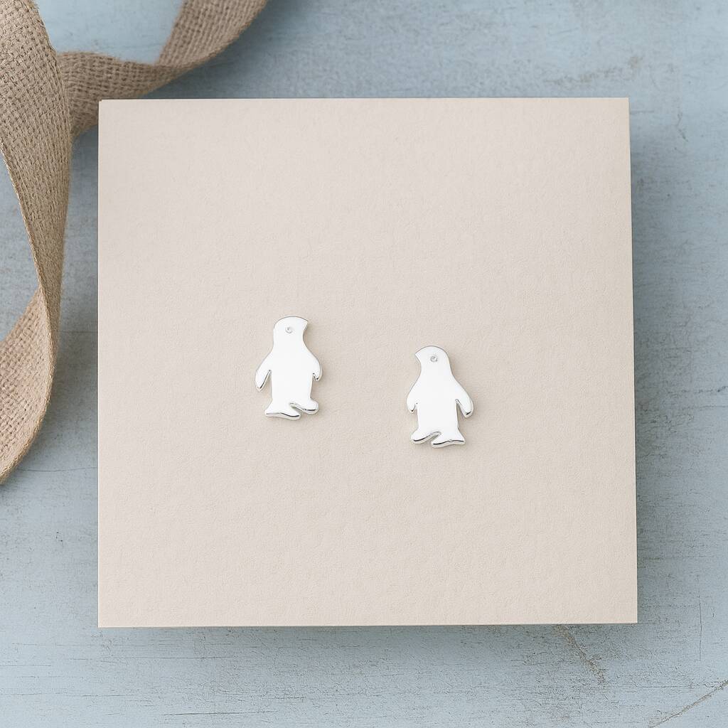 Sterling Silver Penguin Earrings, 1 of 6