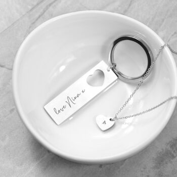 Personalised Love Heart Necklace And Keyring Set, 2 of 5