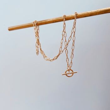 18ct Gold Plated T Bar Necklace, 5 of 5