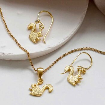 Gold Plated Sterling Silver Squirrel Dangly Earrings, 2 of 3