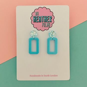 Retro Rectangle Glitter Earrings, 3 of 6