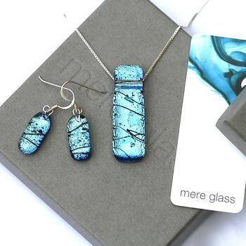 Blue Dichroic Glass Sterling Silver Drop Earrings, 8 of 12
