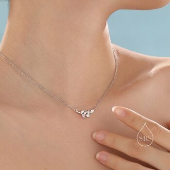 Clear Cz Leaf Pendant Necklace In Sterling Silver, 7 of 12