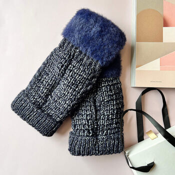 Herringbone Mixed Cable Knit Fluffy Hand Warmers, 12 of 12