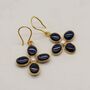Blue Sapphire, Pearl Drop Gold Earrings, thumbnail 3 of 5