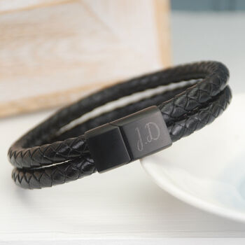 Men's Personalised Leather And Black Clasp Bracelet, 3 of 8
